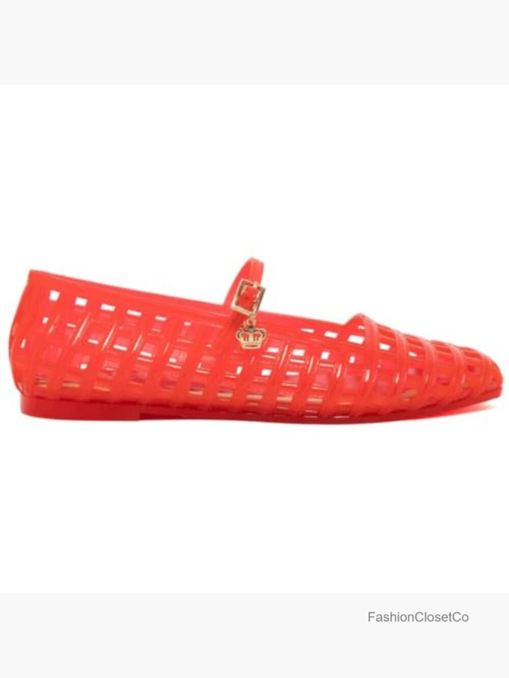 Caged Lattice Jelly Mary Jane Flats with Crown Charm, Breathable Summer Shoes - Picture 2 of 7